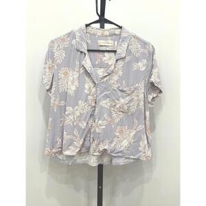 Ocean Drive Women's Floral Button-Up Short Sleeve Top Size S